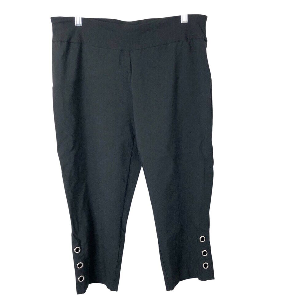 Zac & Rachel Women's Black Pull-On Cropped Stretchy Pants Grommet Detail Size XL